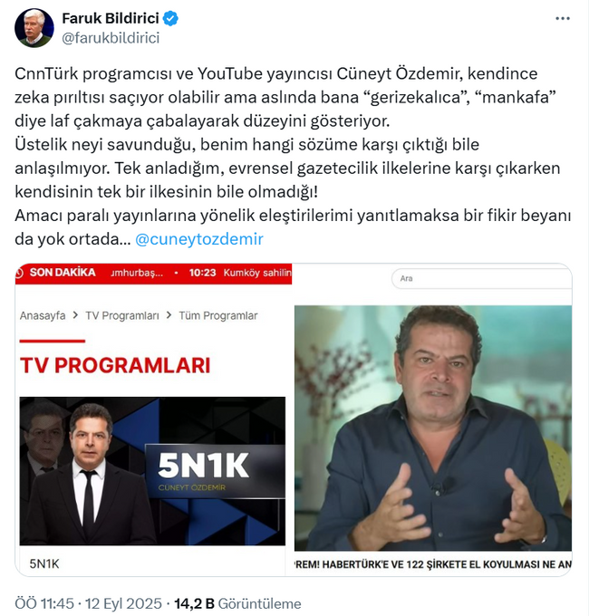 Faruk Bildirici Cüneyt Özdemir’i yerden yere vurdu